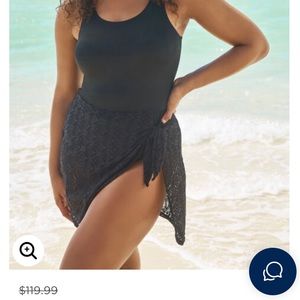 NWT - Black One Piece swimsuit w/attached faux wrap Size 14